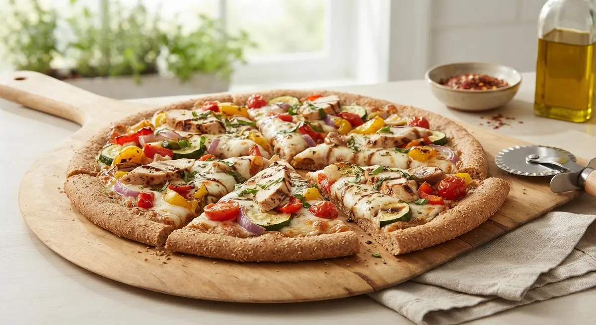 Whole Wheat Chicken Mozzarella Vegetable Pizza